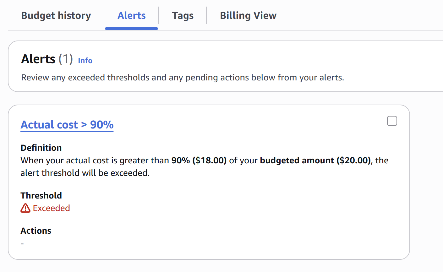 Budget Alert in Cost Explorer