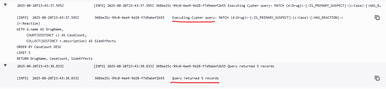 Run the Cypher query and return the results.