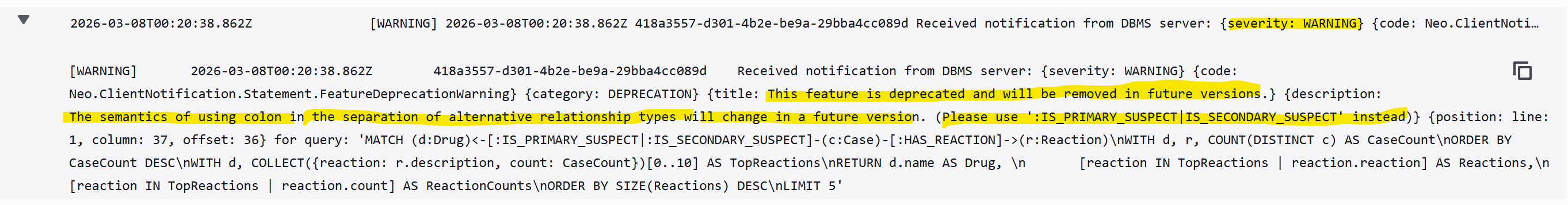 Warnings in CloudWatch